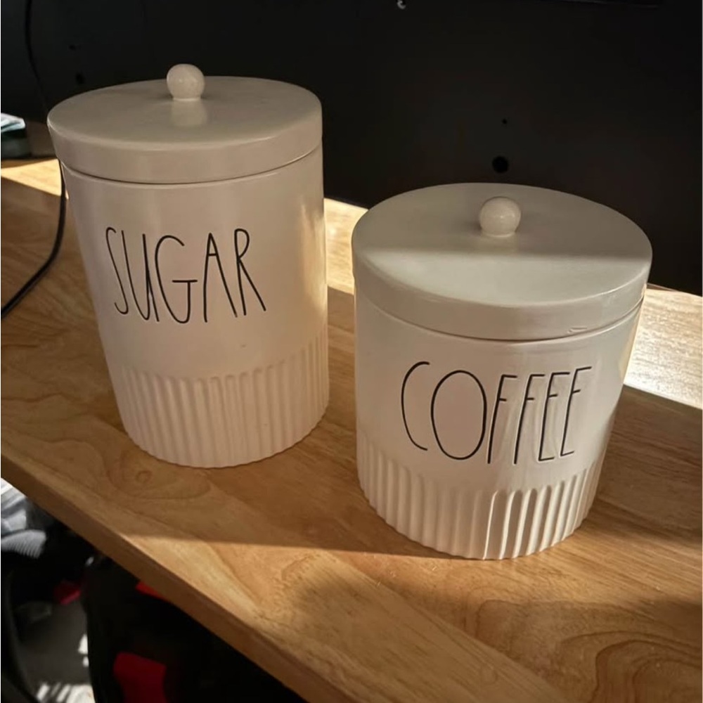 RAE DUNN COLLECTOR’S White Ceramic Sugar and Coffee Canister Set